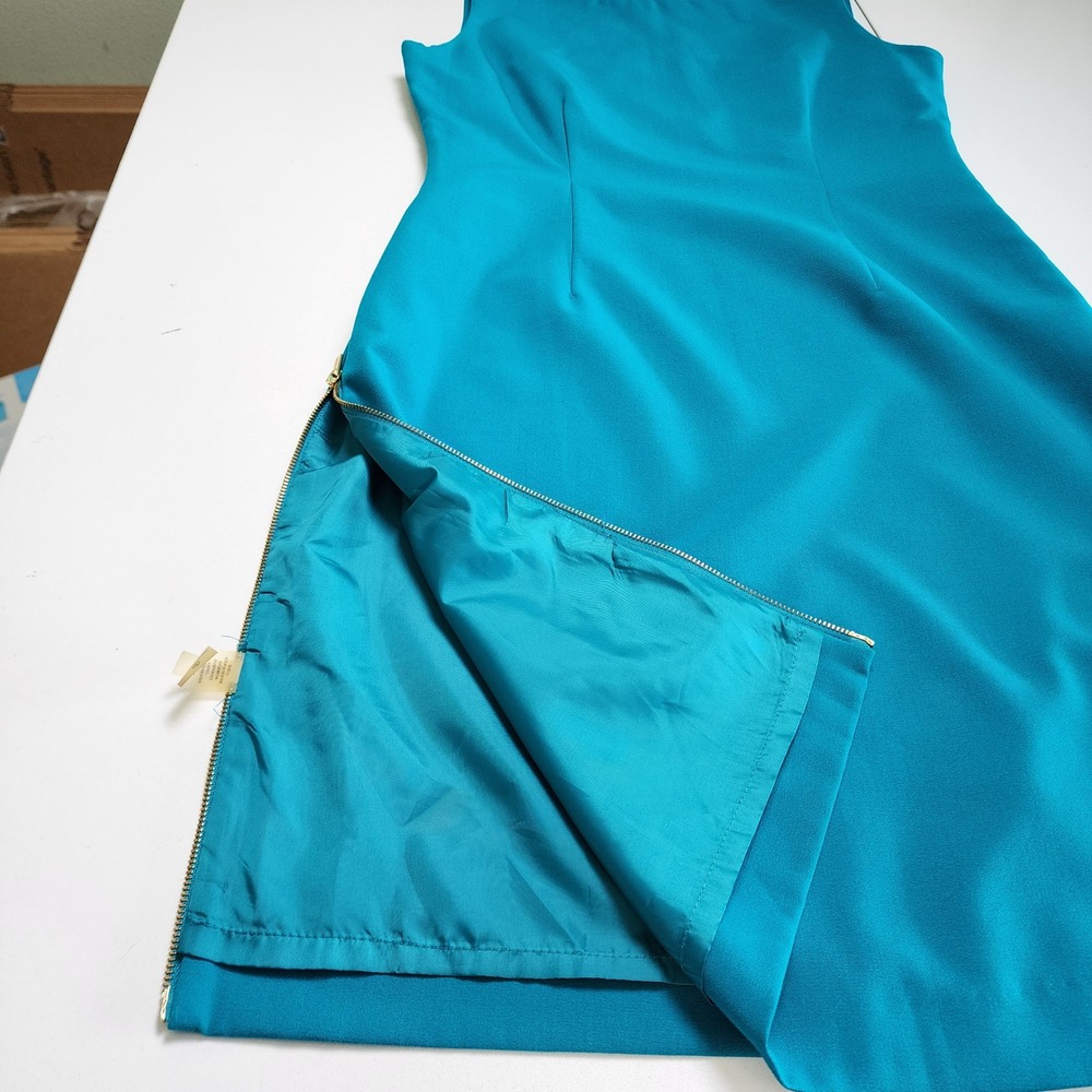 Calvin Klein Womens Teal Sleeveless Sheath Dress w Gold Side Zip Accents Size 6 - Picture 6 of 13